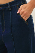 Wide Leg Pintuck Jean: Dark Denim
