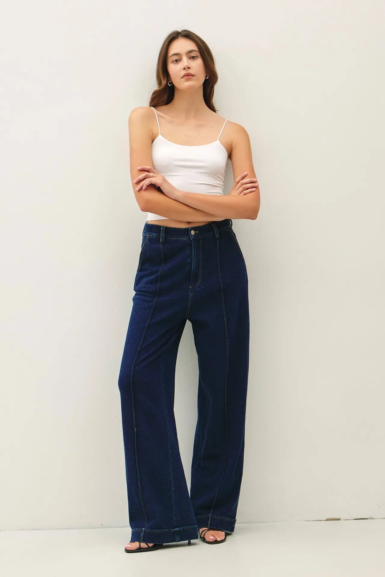 Wide Leg Pintuck Jean: Dark Denim