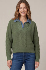 Denim Collard Sweater in Olive