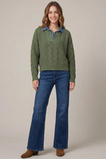 Denim Collard Sweater in Olive