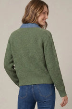 Denim Collard Sweater in Olive