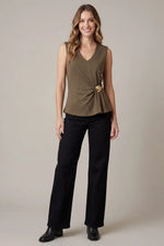 Sleeveless V-Neck with Metal Trim: Brown