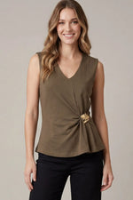Sleeveless V-Neck with Metal Trim: Brown