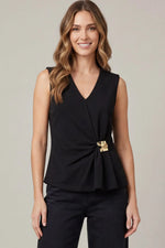 Sleeveless V-Neck with Metal Trim: Black