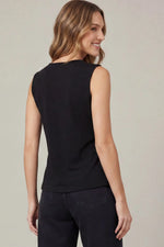 Sleeveless V-Neck with Metal Trim: Black