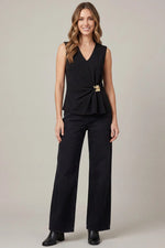 Sleeveless V-Neck with Metal Trim: Black