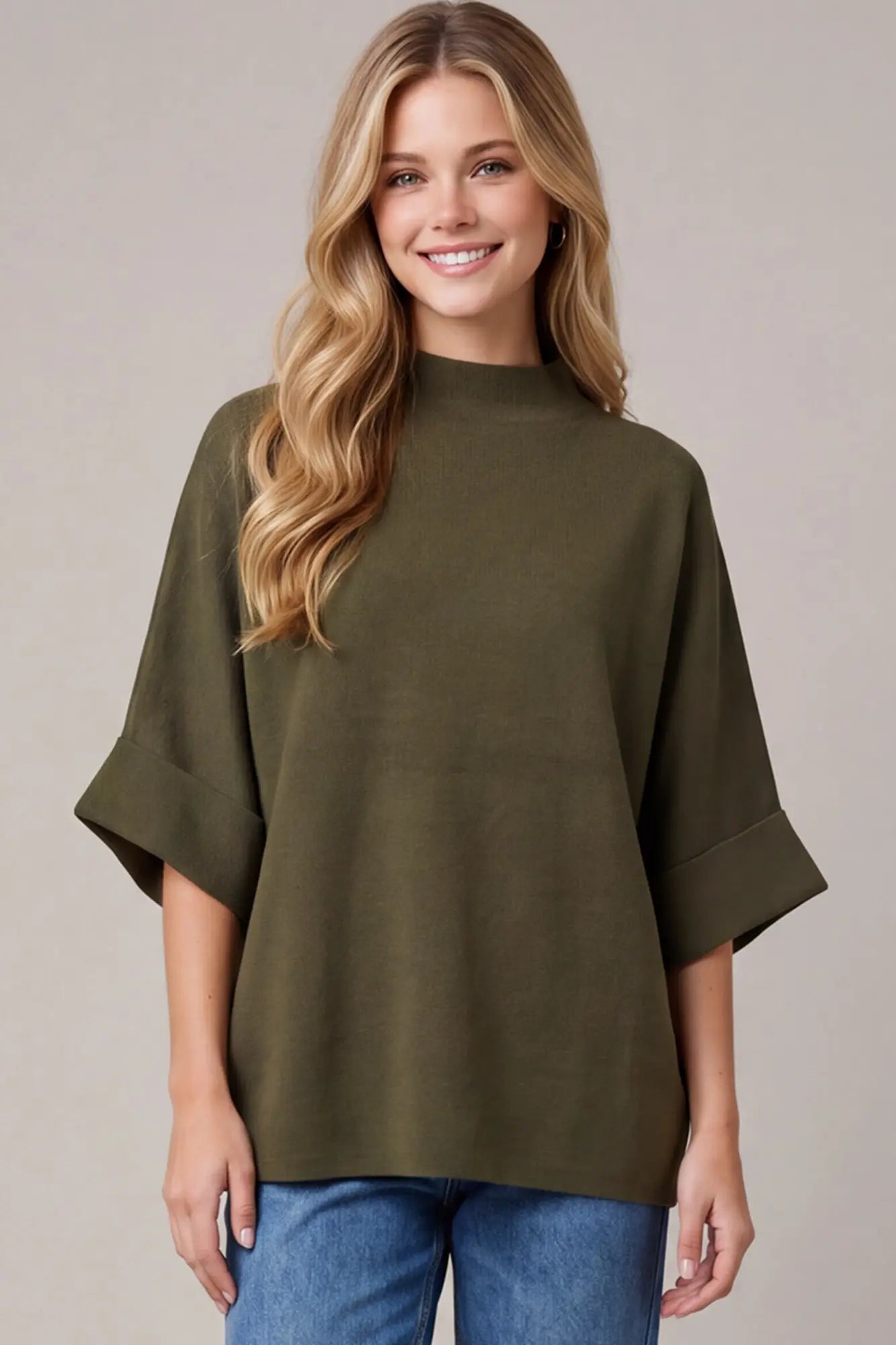 Mock Neck Sweater: Olive