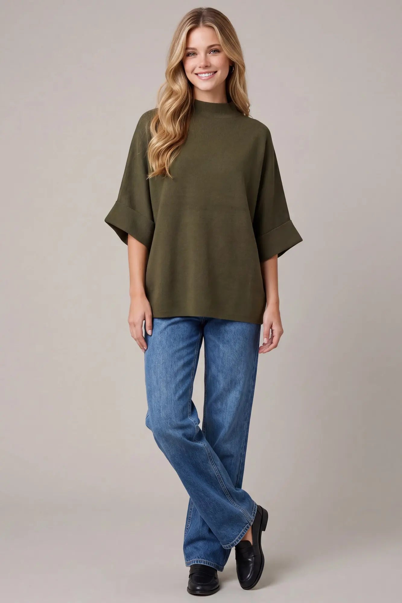 Mock Neck Sweater: Olive