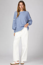 Dusty Blue Sweater With Cream Trim Detail