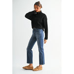 Tara-HR Straight Ankle Jean: Dark Tealish