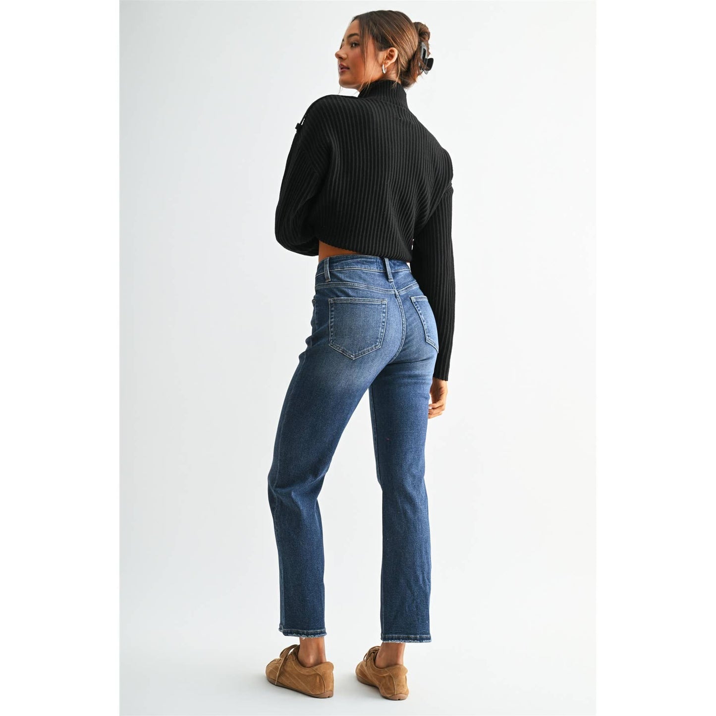 Tara-HR Straight Ankle Jean: Dark Tealish