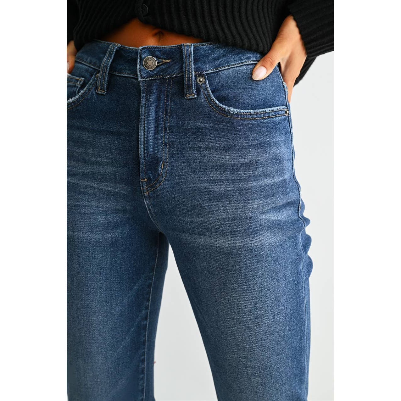 Tara-HR Straight Ankle Jean: Dark Tealish