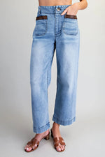 Leather Patch Pocket Cropped Denim