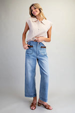 Leather Patch Pocket Cropped Denim
