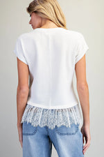 Soft Sweater with Lace Trim: Off White