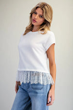 Soft Sweater with Lace Trim: Off White