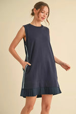 Sneak Pleats Dress in Navy