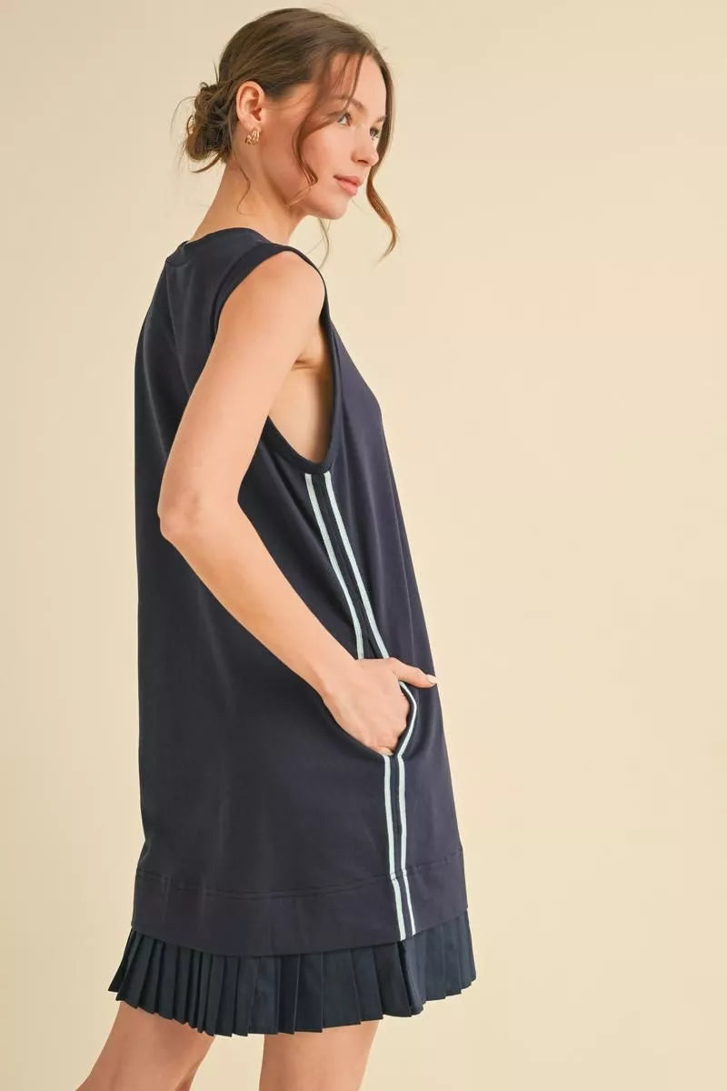Sneak Pleats Dress in Navy