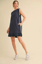 Sneak Pleats Dress in Navy