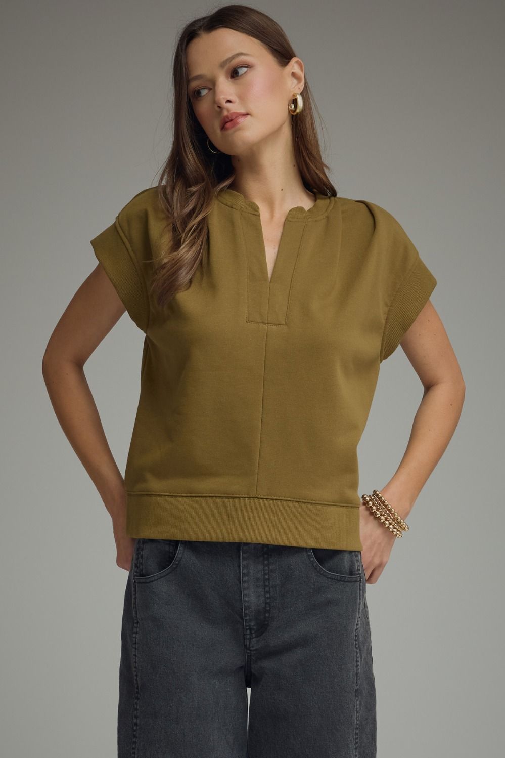 Olive Martini Cap Sleeve Top