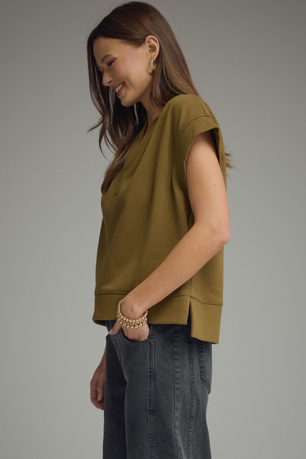 Olive Martini Cap Sleeve Top