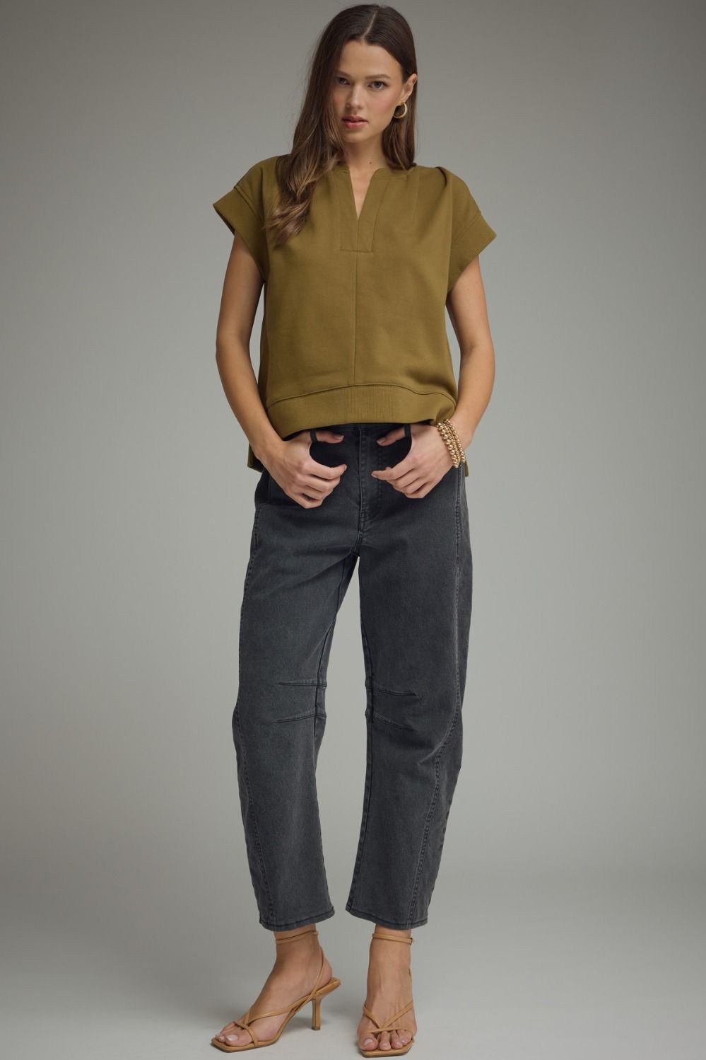 Olive Martini Cap Sleeve Top