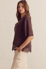 Slanted Hem Top with Lace