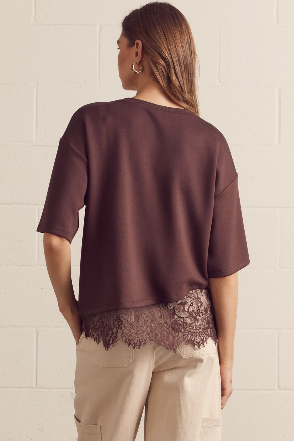 Slanted Hem Top with Lace