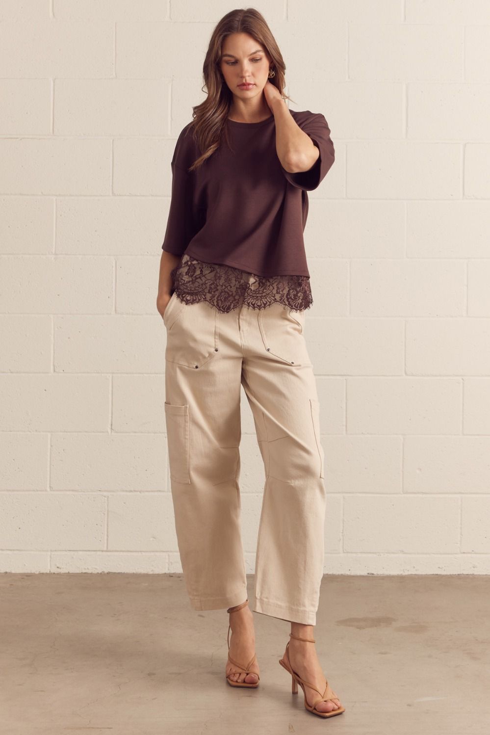 Slanted Hem Top with Lace
