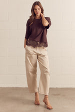 Slanted Hem Top with Lace