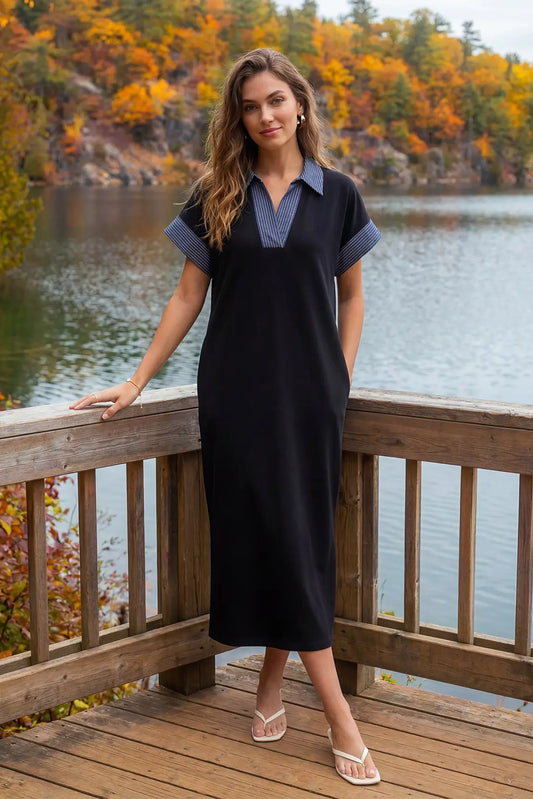 Black Maxi Dress with Denim Trim