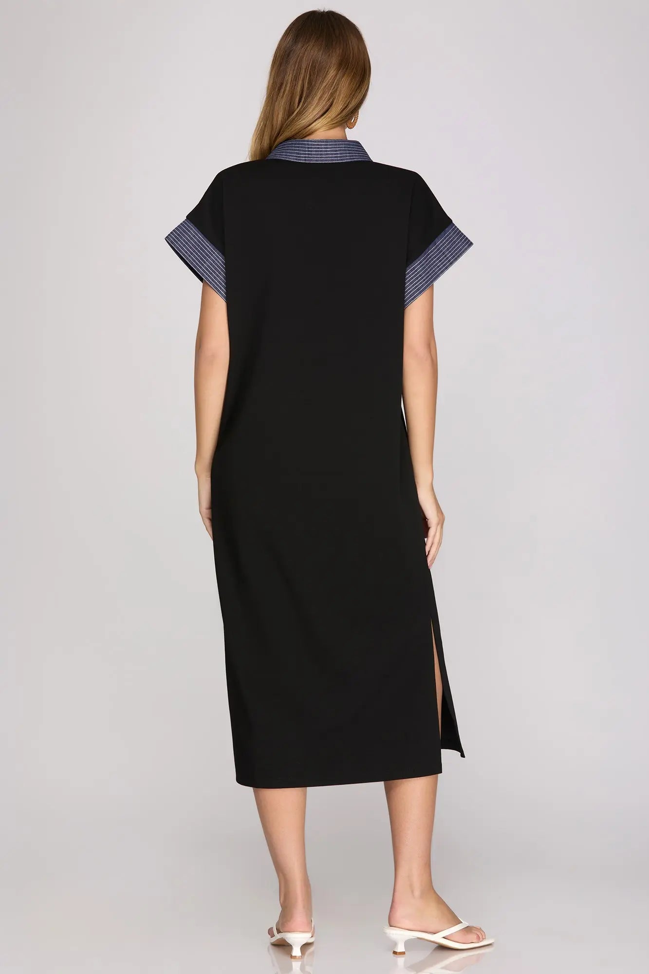 Black Maxi Dress with Denim Trim
