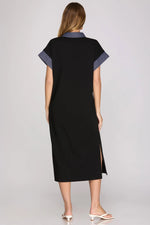 Black Maxi Dress with Denim Trim