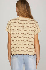 Lt. Taupe Scallop Striped Sweater Top