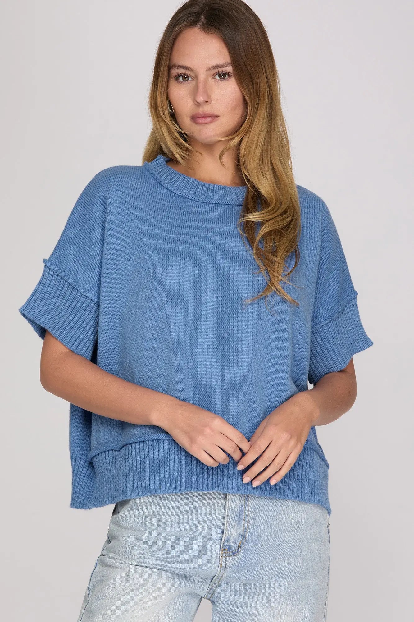 Sky Blue Drop Shoulder Sweater