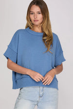 Sky Blue Drop Shoulder Sweater