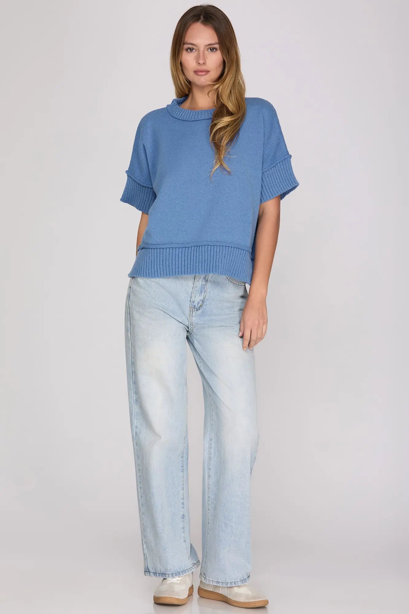 Sky Blue Drop Shoulder Sweater