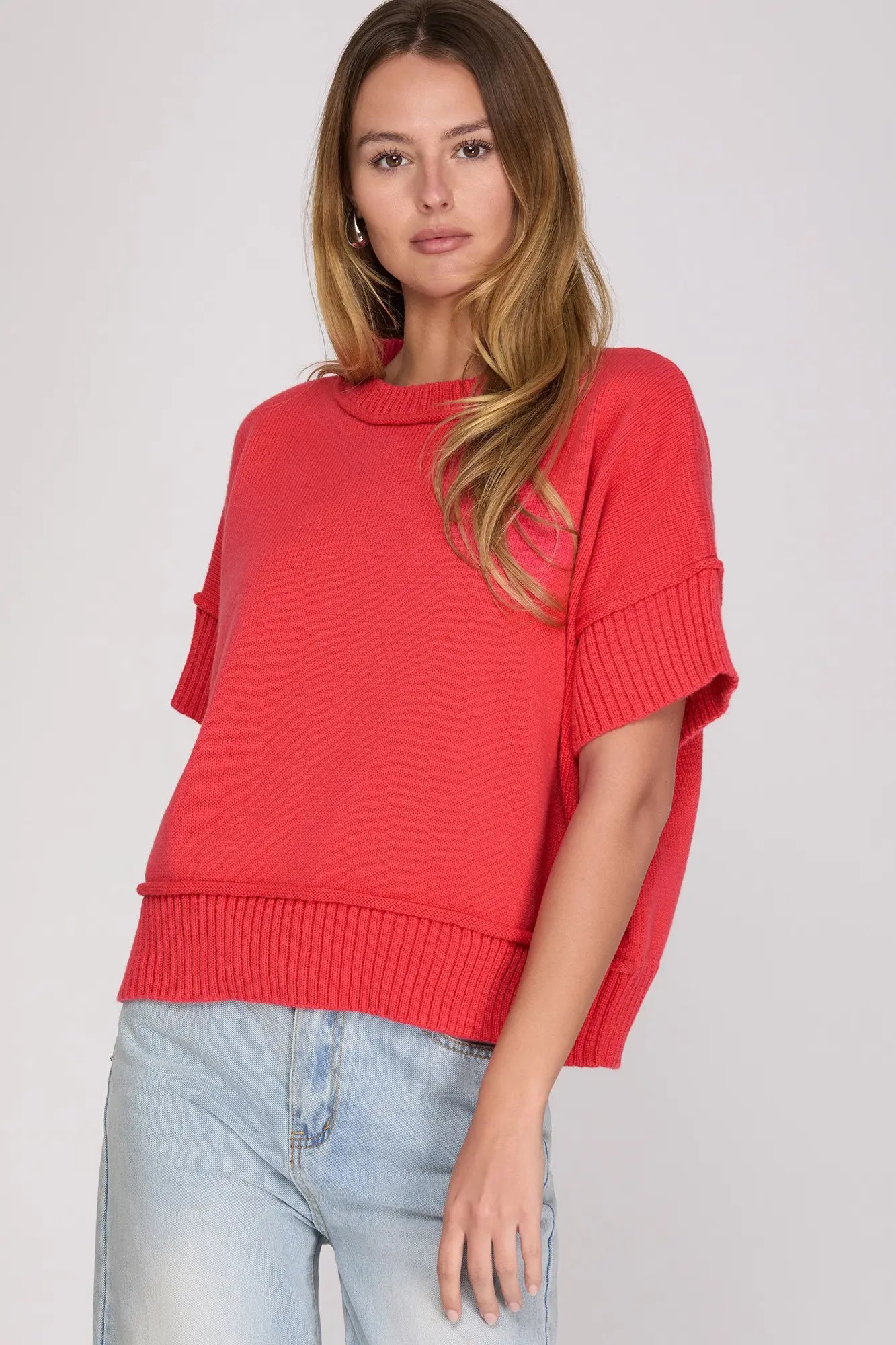 Coral Drop Shoulder Sweater
