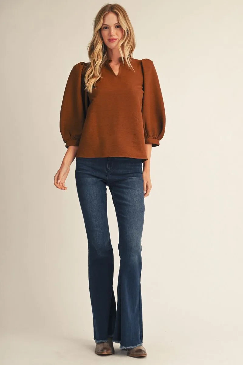Crinkle Puff Sleeve Top