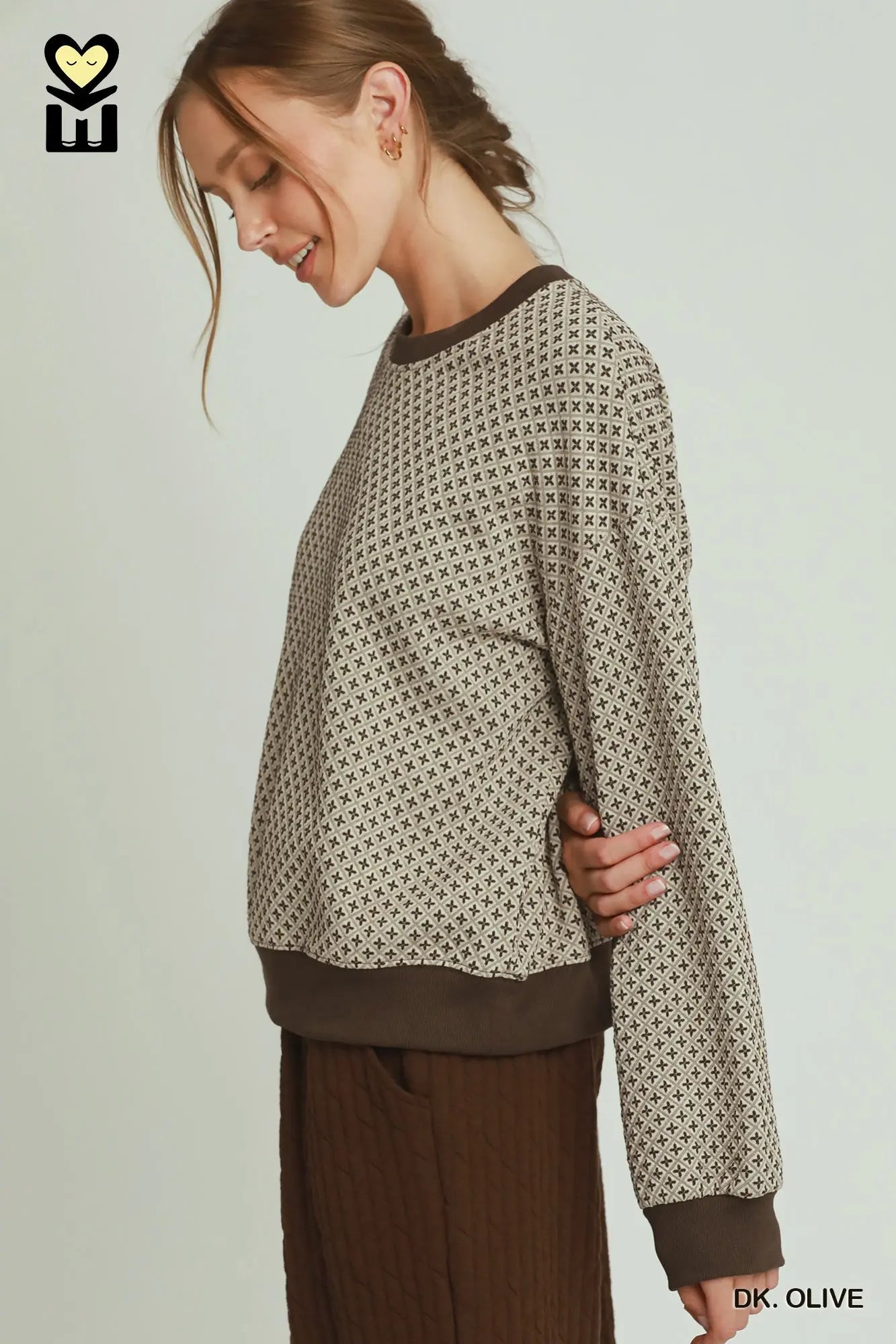 Pattern Crewneck in Dark Olive