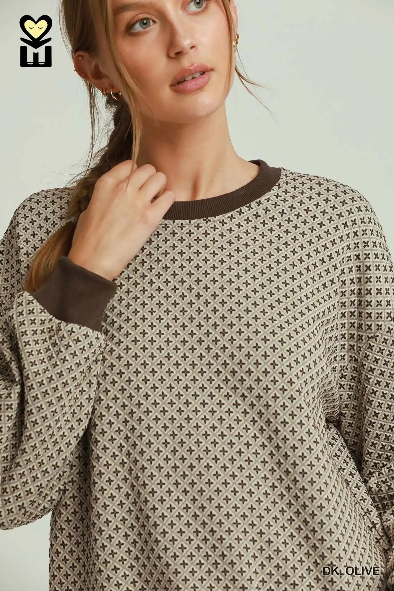 Pattern Crewneck in Dark Olive