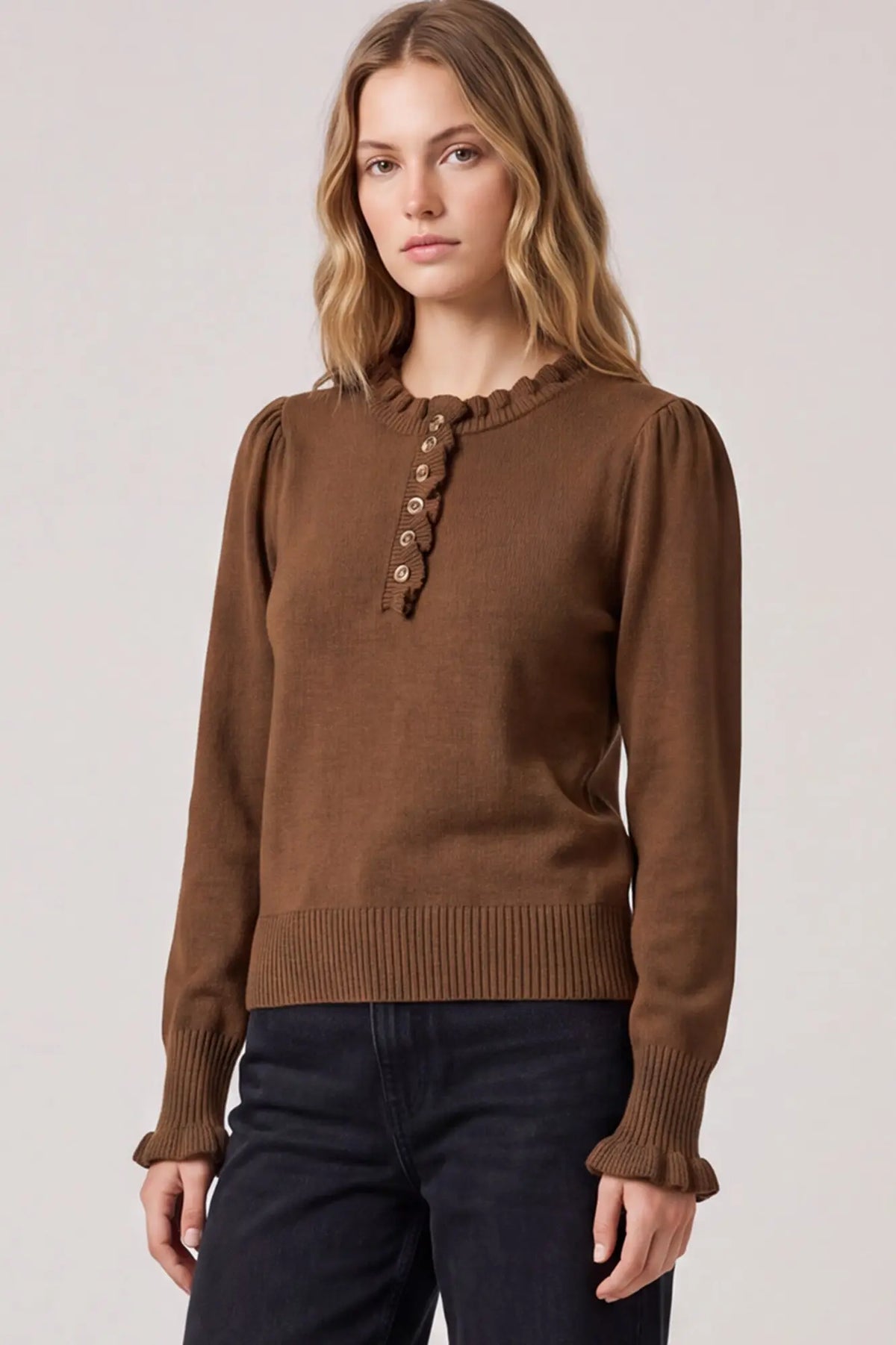 Ruffle Collar Sweater: Brown