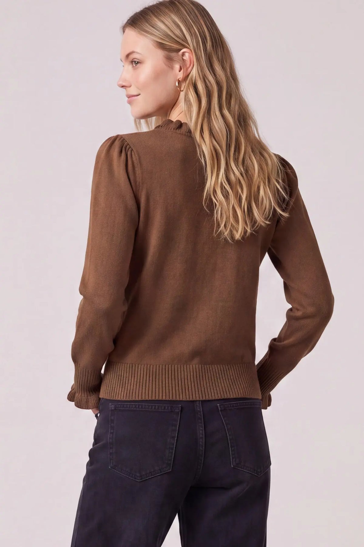 Ruffle Collar Sweater: Brown
