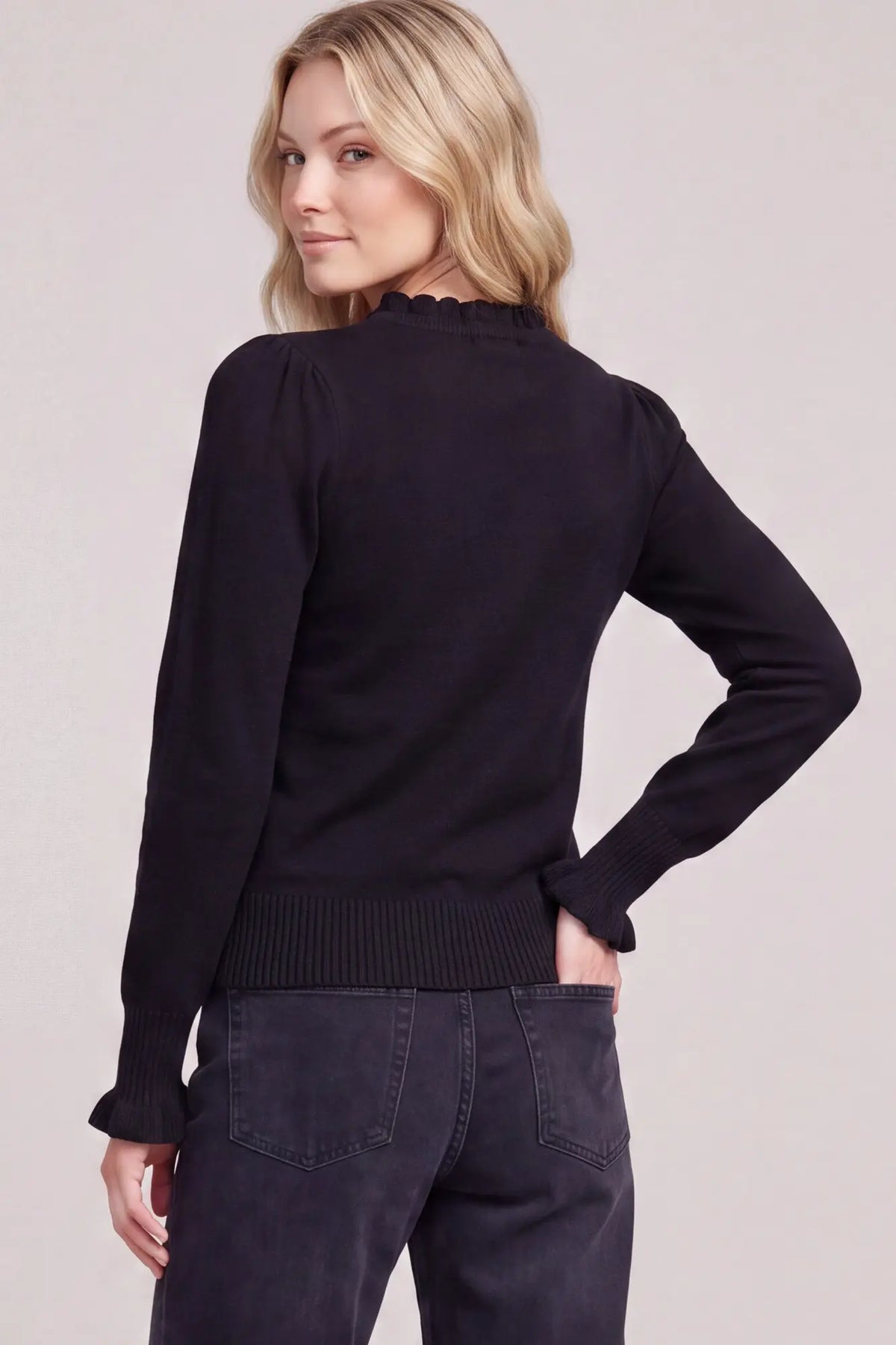 Ruffle Collar Sweater: Black