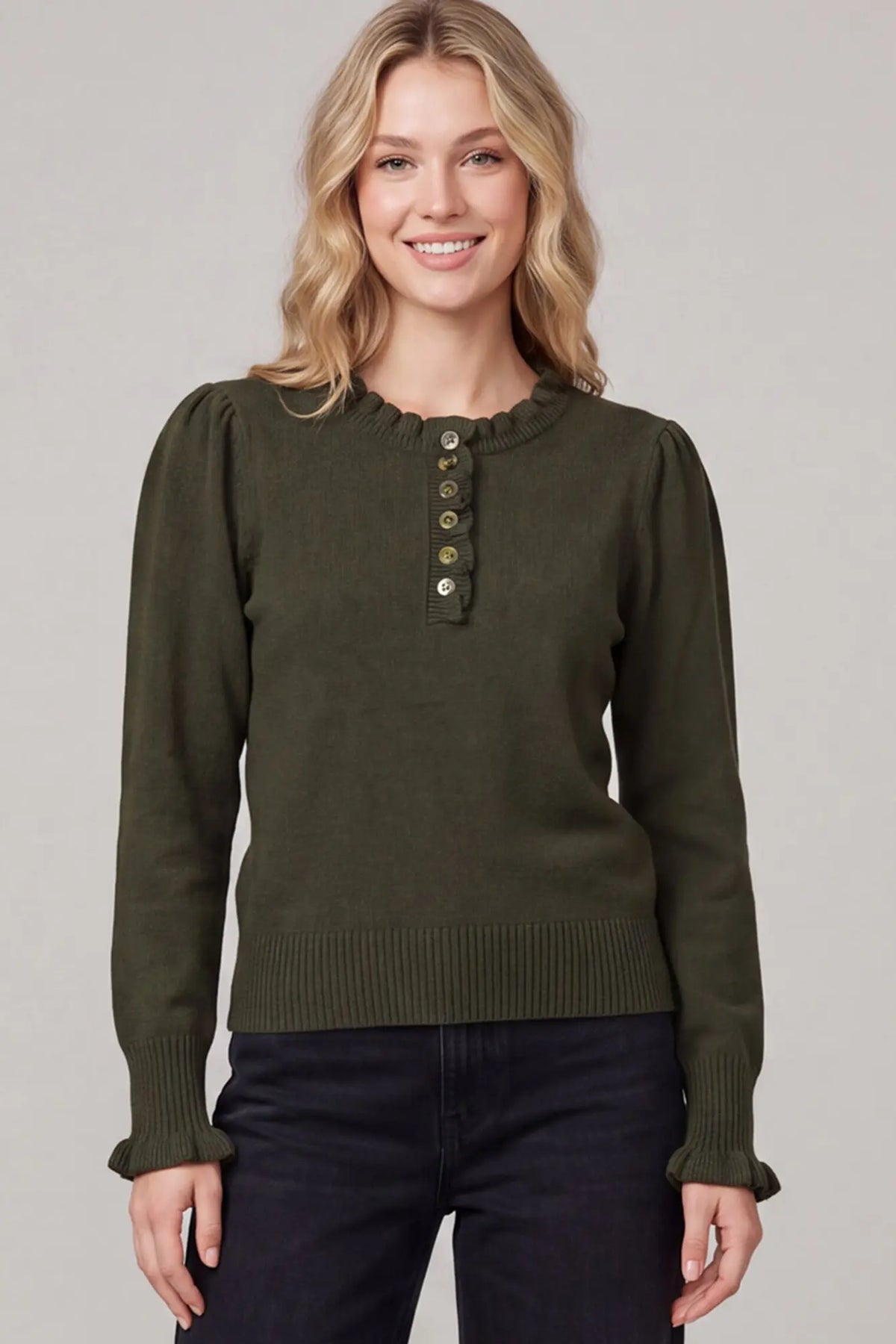 Ruffle Collar Sweater: Olive