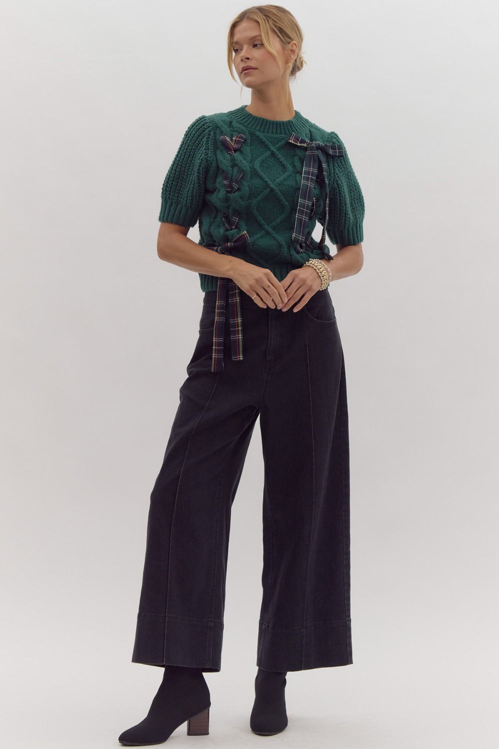 Front Pleated Crop Denim Pant