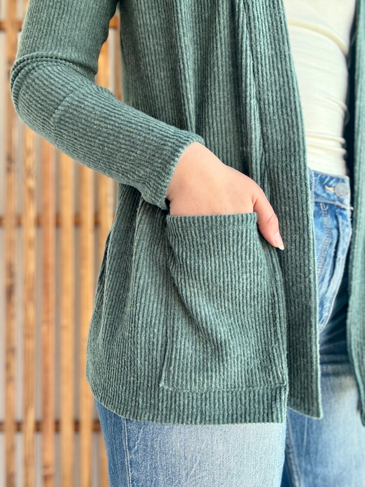 Heather Ribbed Open Front Cardigan - Ash Jade