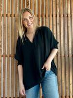 Flowy Smocked Sleeve Band Top - Black