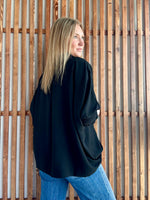 Flowy Smocked Sleeve Band Top - Black