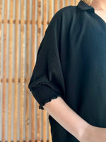 Flowy Smocked Sleeve Band Top - Black